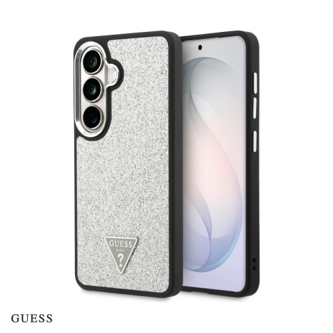 Huse si protectii pentru Samsung Galaxy S26 - Husa Guess Fixed Glitter Triangle pentru Samsung Galaxy S26, Carcasa magnetica, Argintiu