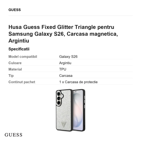 Husa Guess Fixed Glitter Triangle pentru Samsung Galaxy S26, Carcasa magnetica, Argintiu [2]