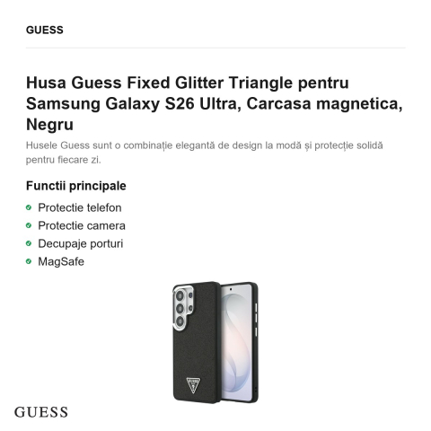 Husa Guess Fixed Glitter Triangle pentru Samsung Galaxy S26 Ultra, Carcasa magnetica, Negru [1]