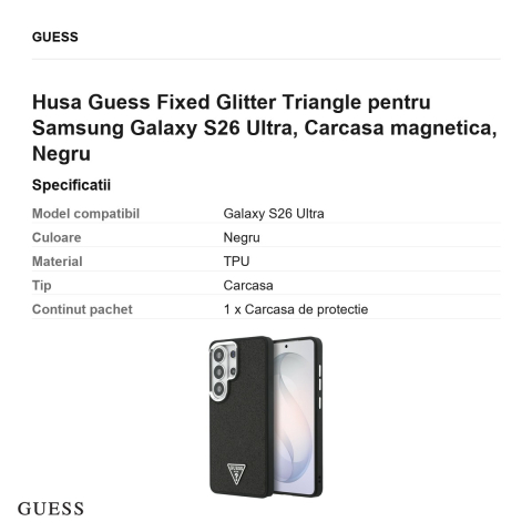 Husa Guess Fixed Glitter Triangle pentru Samsung Galaxy S26 Ultra, Carcasa magnetica, Negru [2]
