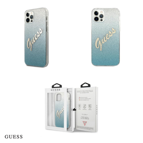 Husa Guess Glitter Gradient Script pentru iPhone 12, Carcasa, Albastru [3]