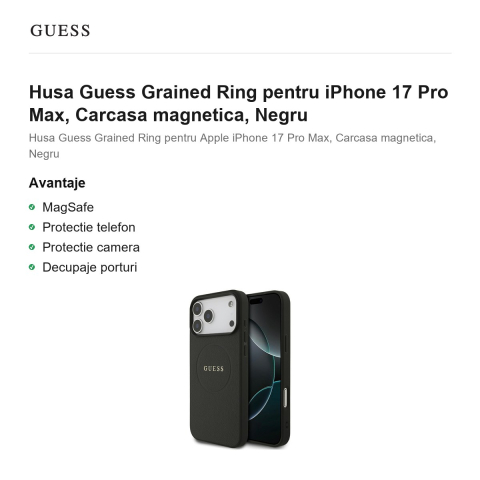 Husa Guess Grained Ring pentru iPhone 17 Pro Max, Carcasa magnetica, Negru [1]