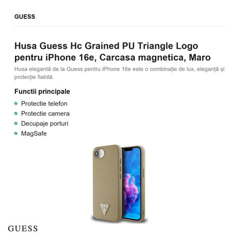 Husa Guess Hc Grained PU Triangle Logo pentru iPhone 16e, Carcasa magnetica, Maro [1]