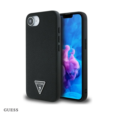 Huse si protectii pentru iPhone 16e - Husa Guess Hc Grained PU Triangle Logo pentru iPhone 16e, Carcasa magnetica, Negru