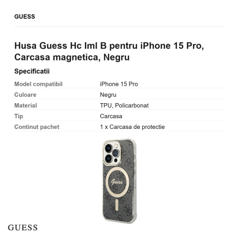 Husa Guess Hc Iml B pentru iPhone 15 Pro, Carcasa magnetica, Negru [2]