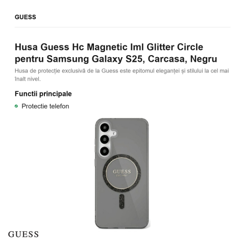Husa Guess Hc Magnetic Iml Glitter Circle pentru Samsung Galaxy S25, Carcasa, Negru [1]
