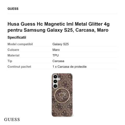 Husa Guess Hc Magnetic Iml Metal Glitter 4g pentru Samsung Galaxy S25, Carcasa, Maro [2]