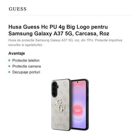 Husa Guess Hc PU 4g Big Logo pentru Samsung Galaxy A37 5G, Carcasa, Roz [1]