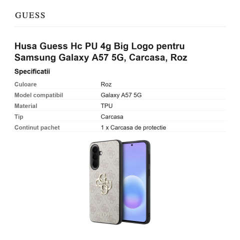 Husa Guess Hc PU 4g Big Logo pentru Samsung Galaxy A57 5G, Carcasa, Roz [2]