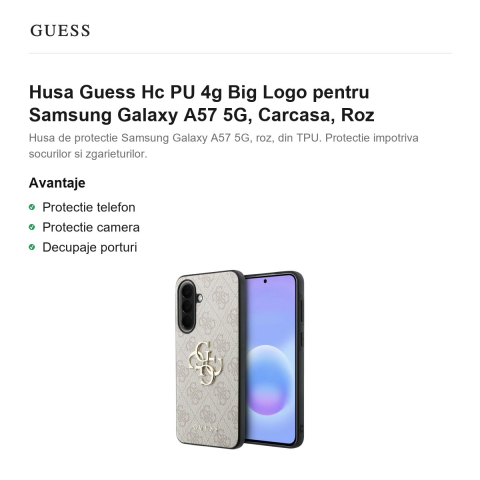 Husa Guess Hc PU 4g Big Logo pentru Samsung Galaxy A57 5G, Carcasa, Roz [1]
