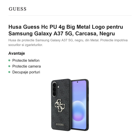 Husa Guess Hc PU 4g Big Metal Logo pentru Samsung Galaxy A37 5G, Carcasa, Negru [1]