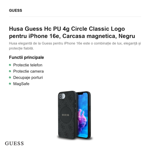 Husa Guess Hc PU 4g Circle Classic Logo pentru iPhone 16e, Carcasa magnetica, Negru [1]