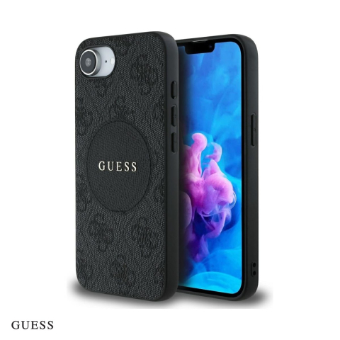 Huse si protectii pentru iPhone 16e - Husa Guess Hc PU 4g Circle Classic Logo pentru iPhone 16e, Carcasa magnetica, Negru