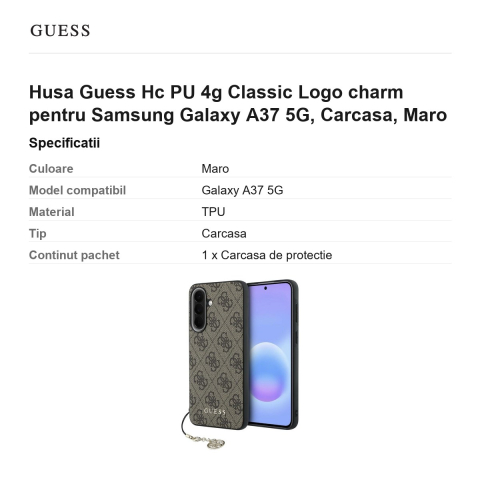 Husa Guess Hc PU 4g Classic Logo charm pentru Samsung Galaxy A37 5G, Carcasa, Maro [2]