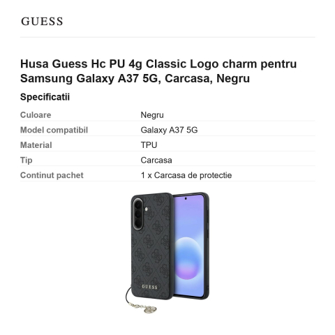 Husa Guess Hc PU 4g Classic Logo charm pentru Samsung Galaxy A37 5G, Carcasa, Negru [2]