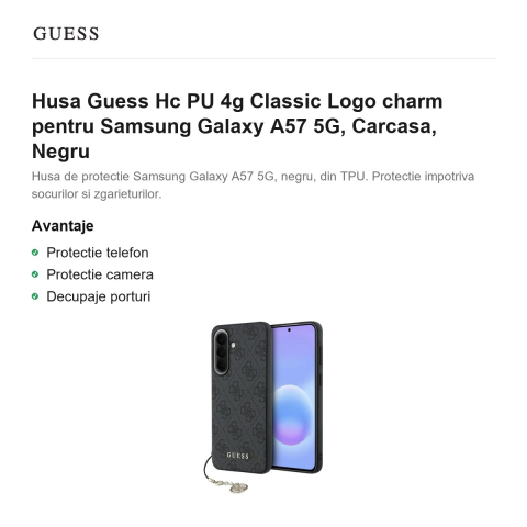 Husa Guess Hc PU 4g Classic Logo charm pentru Samsung Galaxy A57 5G, Carcasa, Negru [1]