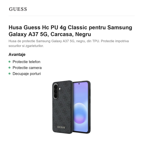Husa Guess Hc PU 4g Classic pentru Samsung Galaxy A37 5G, Carcasa, Negru [1]