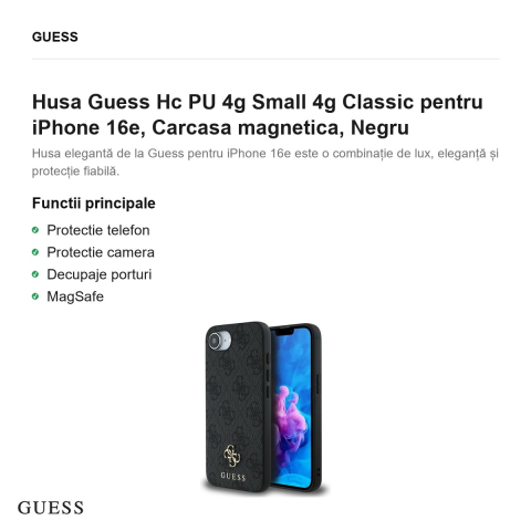 Husa Guess Hc PU 4g Small 4g Classic pentru iPhone 16e, Carcasa magnetica, Negru [1]