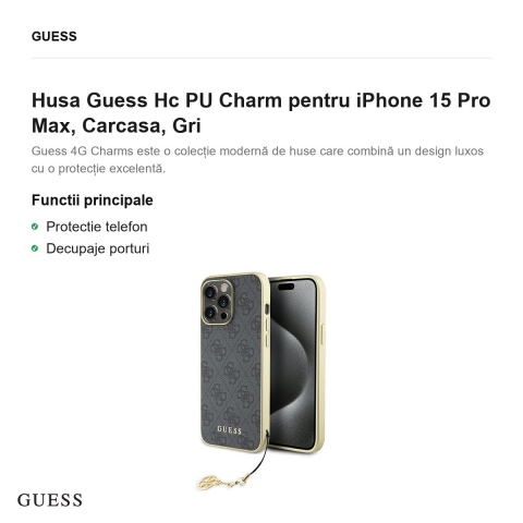 Husa Guess Hc PU Charm pentru iPhone 15 Pro Max, Carcasa, Gri [1]