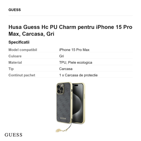 Husa Guess Hc PU Charm pentru iPhone 15 Pro Max, Carcasa, Gri [2]