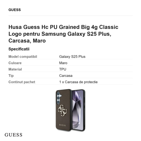 Husa Guess Hc PU Grained Big 4g Classic Logo pentru Samsung Galaxy S25 Plus, Carcasa, Maro [2]