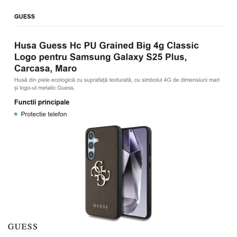 Husa Guess Hc PU Grained Big 4g Classic Logo pentru Samsung Galaxy S25 Plus, Carcasa, Maro [1]