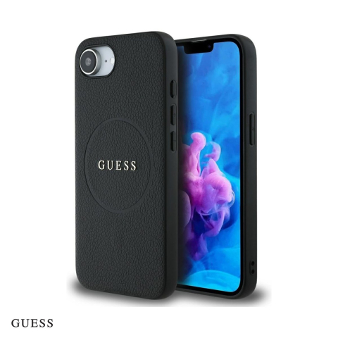 Huse si protectii pentru iPhone 16e - Husa Guess Hc PU Grained Gold Ring pentru iPhone 16e, Carcasa magnetica, Negru