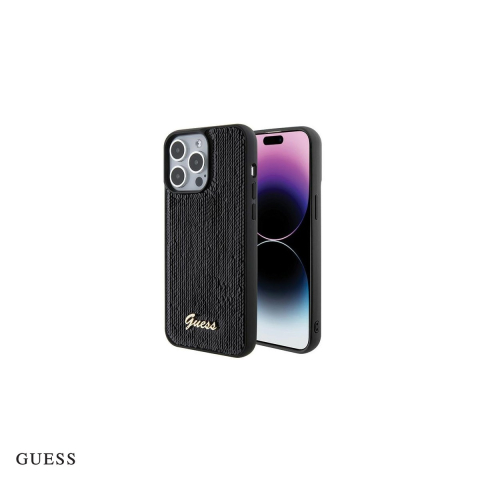 Huse si protectii pentru iPhone 15 Pro Max - Husa Guess Hc Sequin Script Metal pentru iPhone 15 Pro Max, Carcasa, Negru