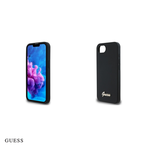 Husa Guess Hc Silicone Script Metal Logo pentru iPhone 16e, Carcasa, Negru [4]