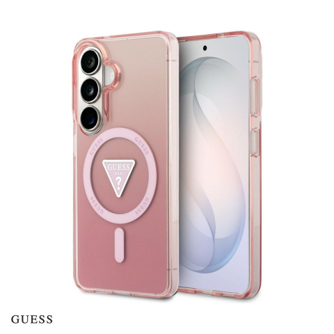 Huse si protectii pentru Samsung Galaxy S26 - Husa Guess Iml Gradient Triangle pentru Samsung Galaxy S26, Carcasa magnetica, Roz