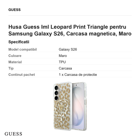 Husa Guess Iml Leopard Print Triangle pentru Samsung Galaxy S26, Carcasa magnetica, Maro [2]