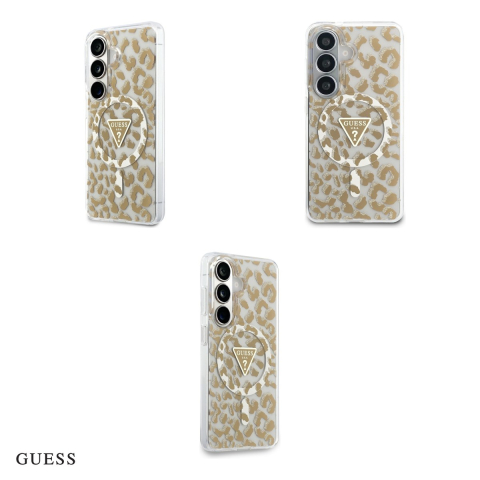 Husa Guess Iml Leopard Print Triangle pentru Samsung Galaxy S26, Carcasa magnetica, Maro [3]