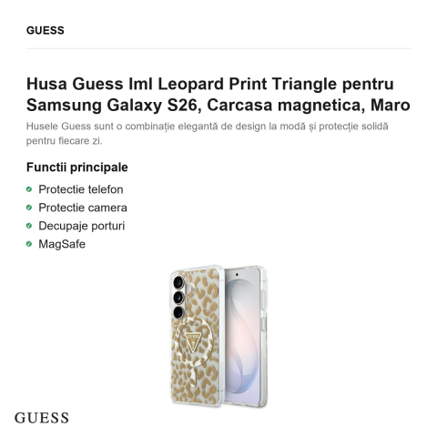 Husa Guess Iml Leopard Print Triangle pentru Samsung Galaxy S26, Carcasa magnetica, Maro [1]