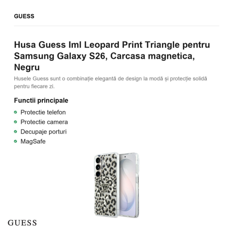 Husa Guess Iml Leopard Print Triangle pentru Samsung Galaxy S26, Carcasa magnetica, Negru [1]