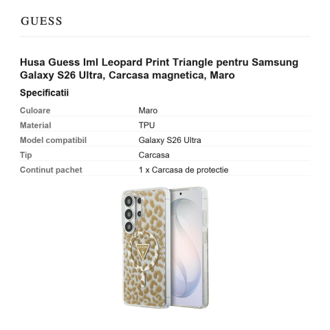 Husa Guess Iml Leopard Print Triangle pentru Samsung Galaxy S26 Ultra, Carcasa magnetica, Maro [2]