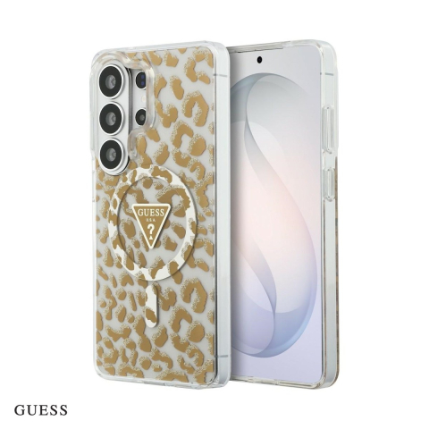 Huse si protectii pentru Samsung - Husa Guess Iml Leopard Print Triangle pentru Samsung Galaxy S26 Ultra, Carcasa magnetica, Maro