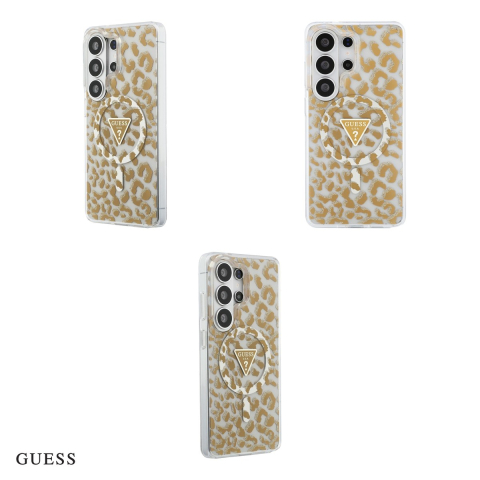 Husa Guess Iml Leopard Print Triangle pentru Samsung Galaxy S26 Ultra, Carcasa magnetica, Maro [3]