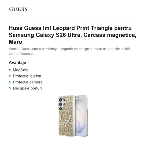 Husa Guess Iml Leopard Print Triangle pentru Samsung Galaxy S26 Ultra, Carcasa magnetica, Maro [1]