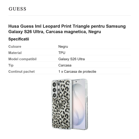 Husa Guess Iml Leopard Print Triangle pentru Samsung Galaxy S26 Ultra, Carcasa magnetica, Negru [2]