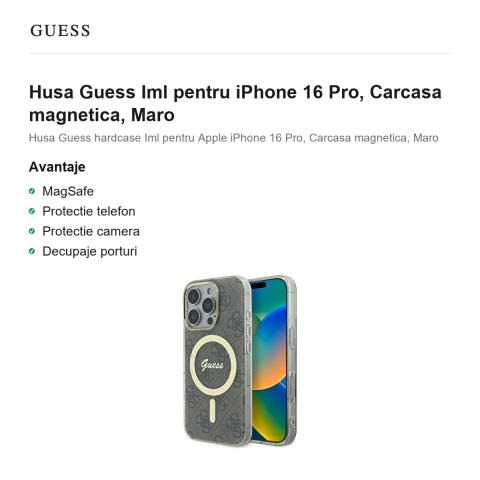 Husa Guess Iml pentru iPhone 16 Pro, Carcasa magnetica, Maro [1]