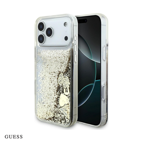 Huse si protectii smartphone - Husa Guess Liq Glitter 4 Charms pentru iPhone 17 Pro Max, Carcasa, Auriu