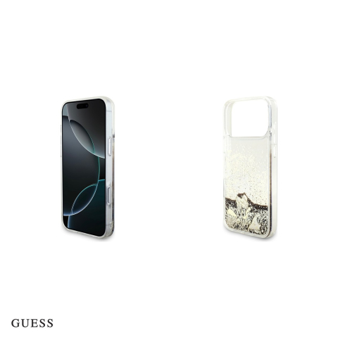 Husa Guess Liq Glitter 4 Charms pentru iPhone 17 Pro Max, Carcasa, Auriu [4]
