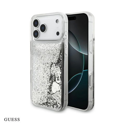 Huse si protectii smartphone - Husa Guess Liq Glitter Charms pentru iPhone 17 Pro Max, Carcasa, Argintiu