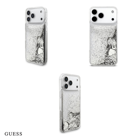 Husa Guess Liq Glitter Charms pentru iPhone 17 Pro Max, Carcasa, Argintiu [3]