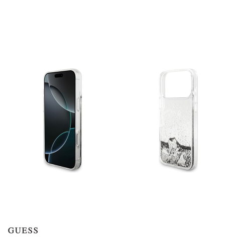 Husa Guess Liq Glitter Charms pentru iPhone 17 Pro Max, Carcasa, Argintiu [4]