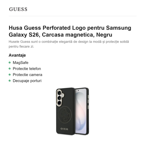 Husa Guess Perforated Logo pentru Samsung Galaxy S26, Carcasa magnetica, Negru [1]