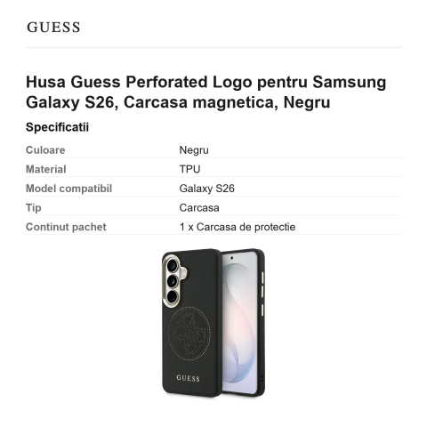 Husa Guess Perforated Logo pentru Samsung Galaxy S26, Carcasa magnetica, Negru [2]