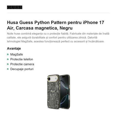 Husa Guess Python Pattern pentru iPhone 17 Air, Carcasa magnetica, Negru [1]