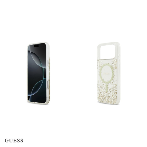 Husa Guess Resin Bottom Glitter pentru iPhone 17 Pro Max, Carcasa magnetica, Auriu [4]