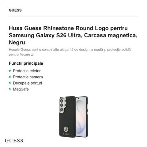Husa Guess Rhinestone Round Logo pentru Samsung Galaxy S26 Ultra, Carcasa magnetica, Negru [1]